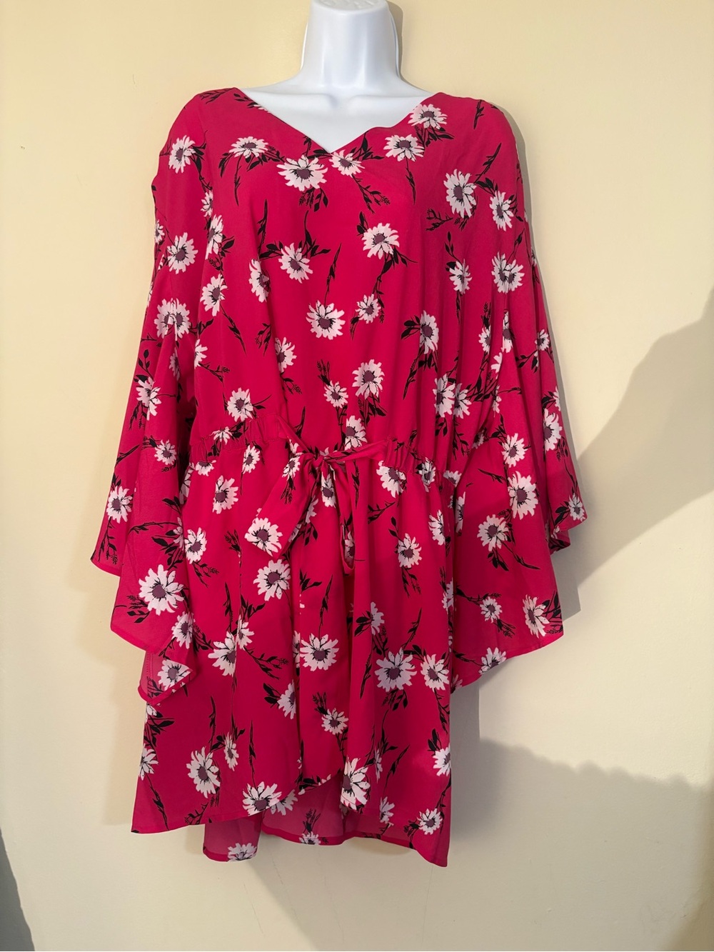 Lane Bryant Pink Floral V-Neck Flutter Sleeve Dress